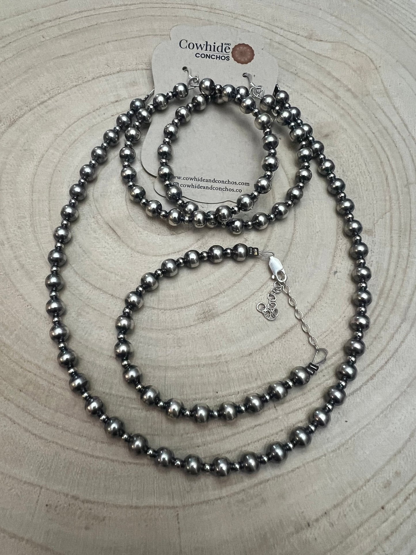 6mm and 3mm Sterling Silver Pearl Hoop Earrings - 2 inch drop