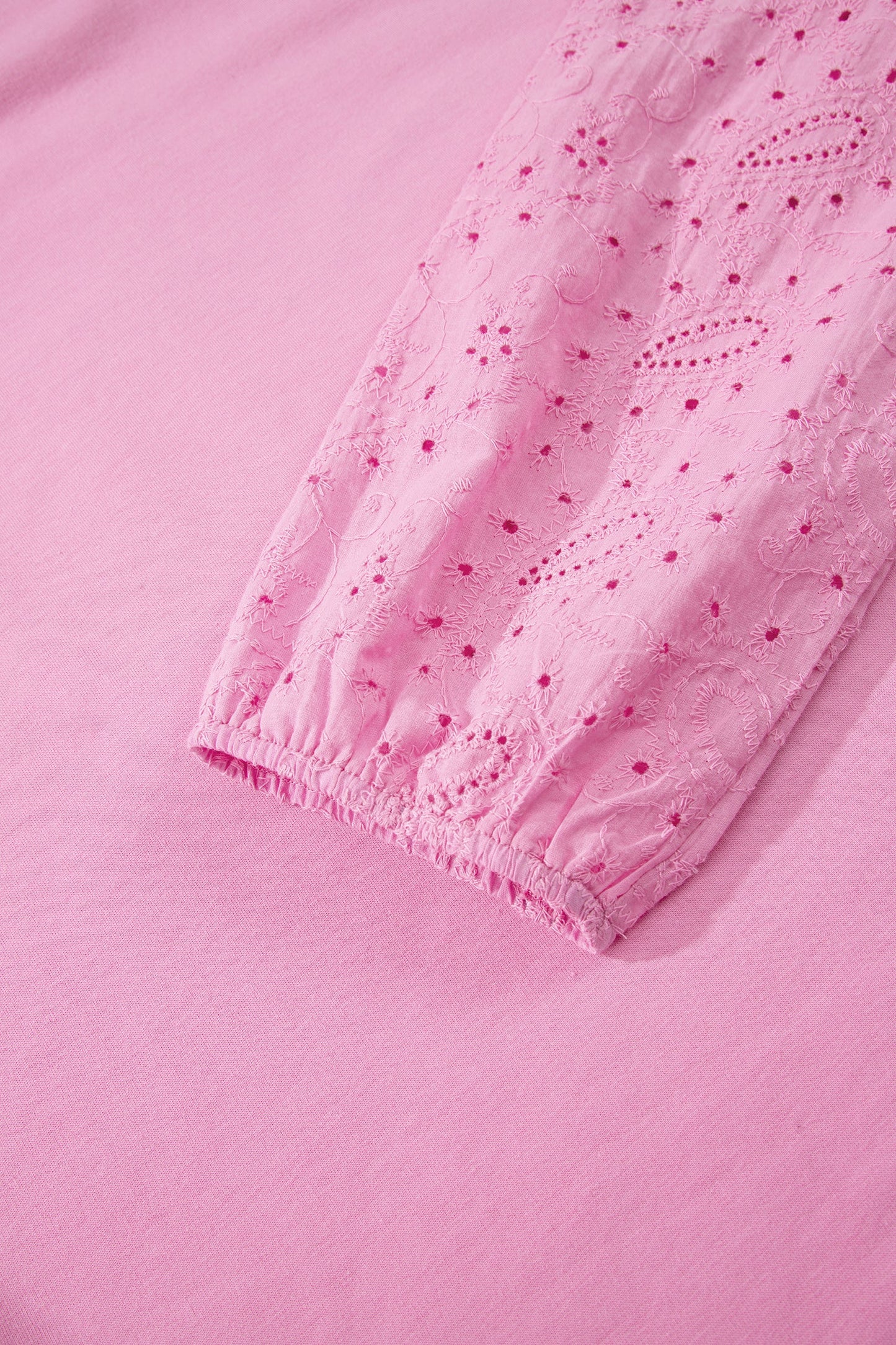 Heart Embroidered Eyelet Patchwork Long Sleeve Top
