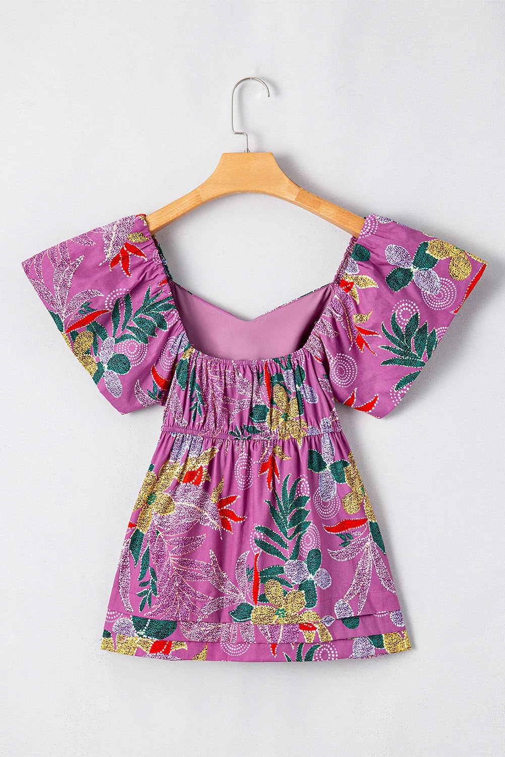 Floral Sweetheart Neck Flutter Sleeve Blouse