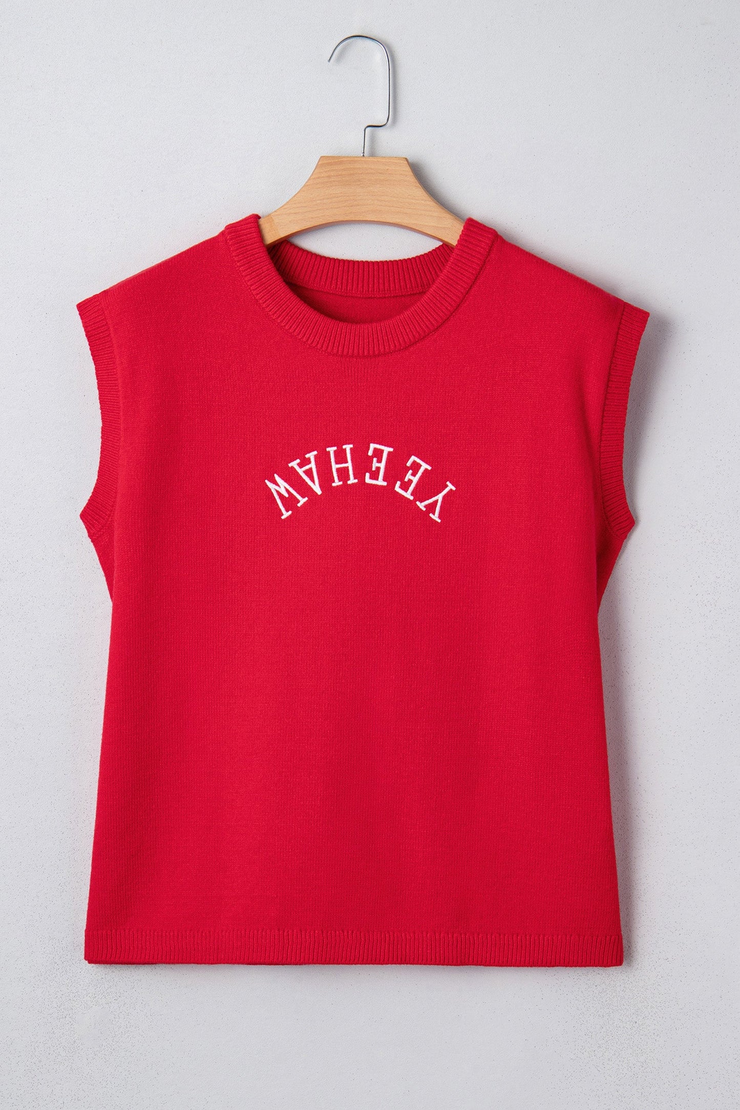 YEEHAW Embroidered Letter Short Sleeve Sweater