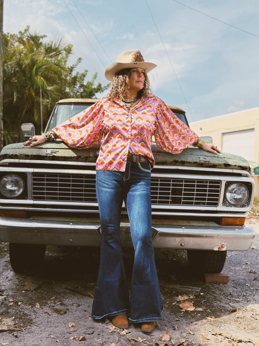 Room At The Top Balloon Sleeve Button Up Blouse