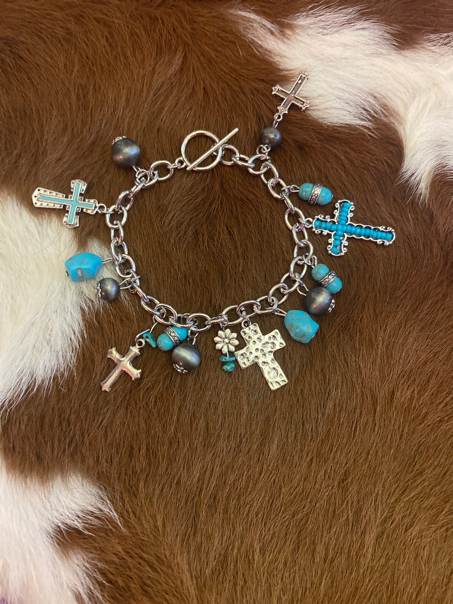 Turquoise cross charm bracelet