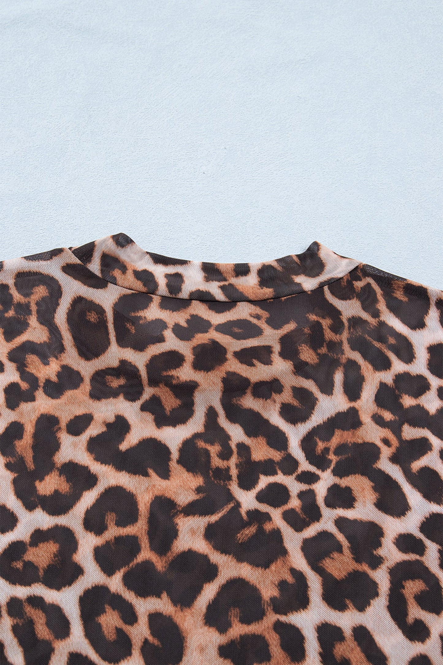 Plus Size Leopard Mesh Mock Neck Top
