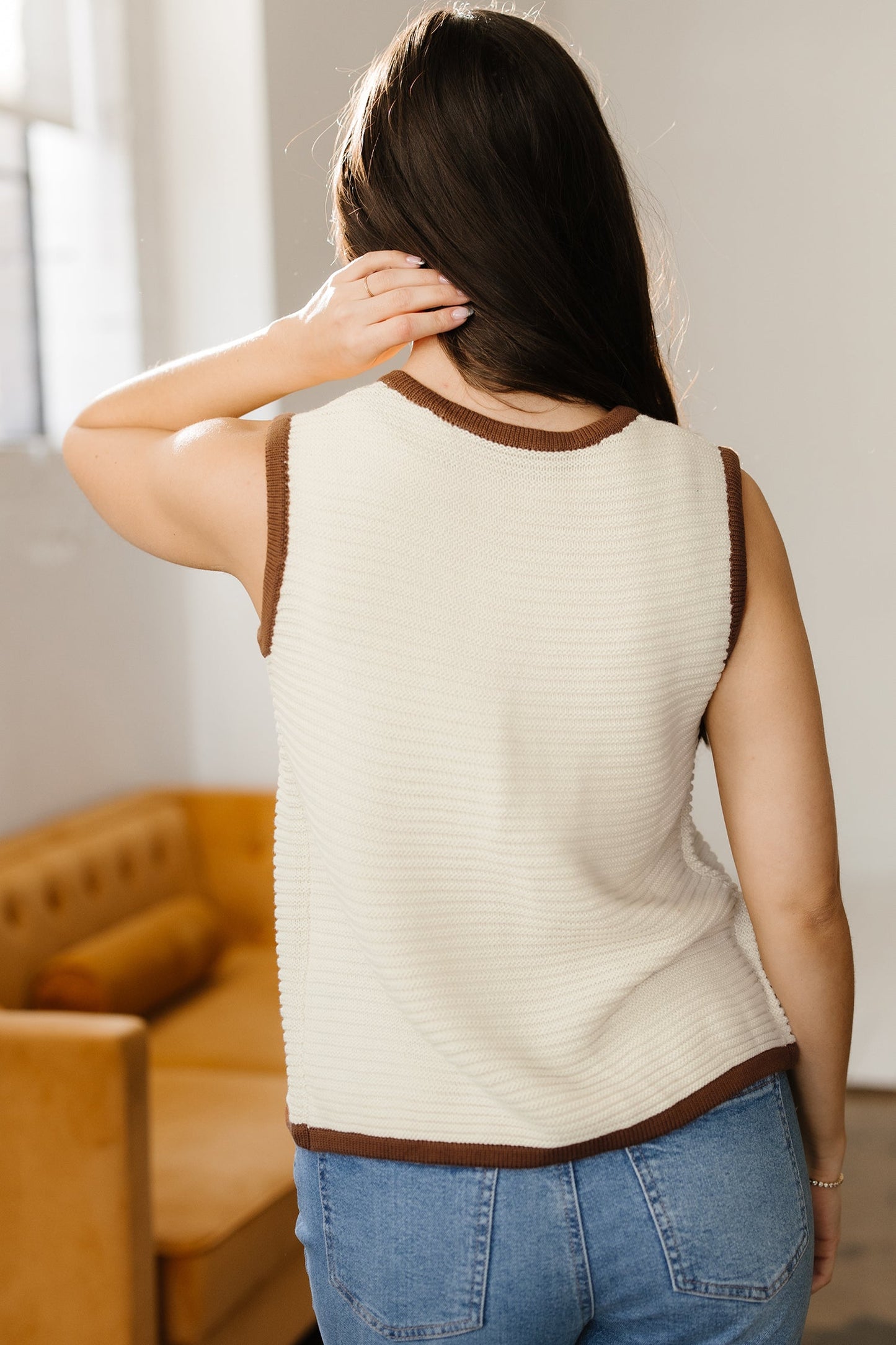 Front Tie Ribbed Knit Sweater Vest