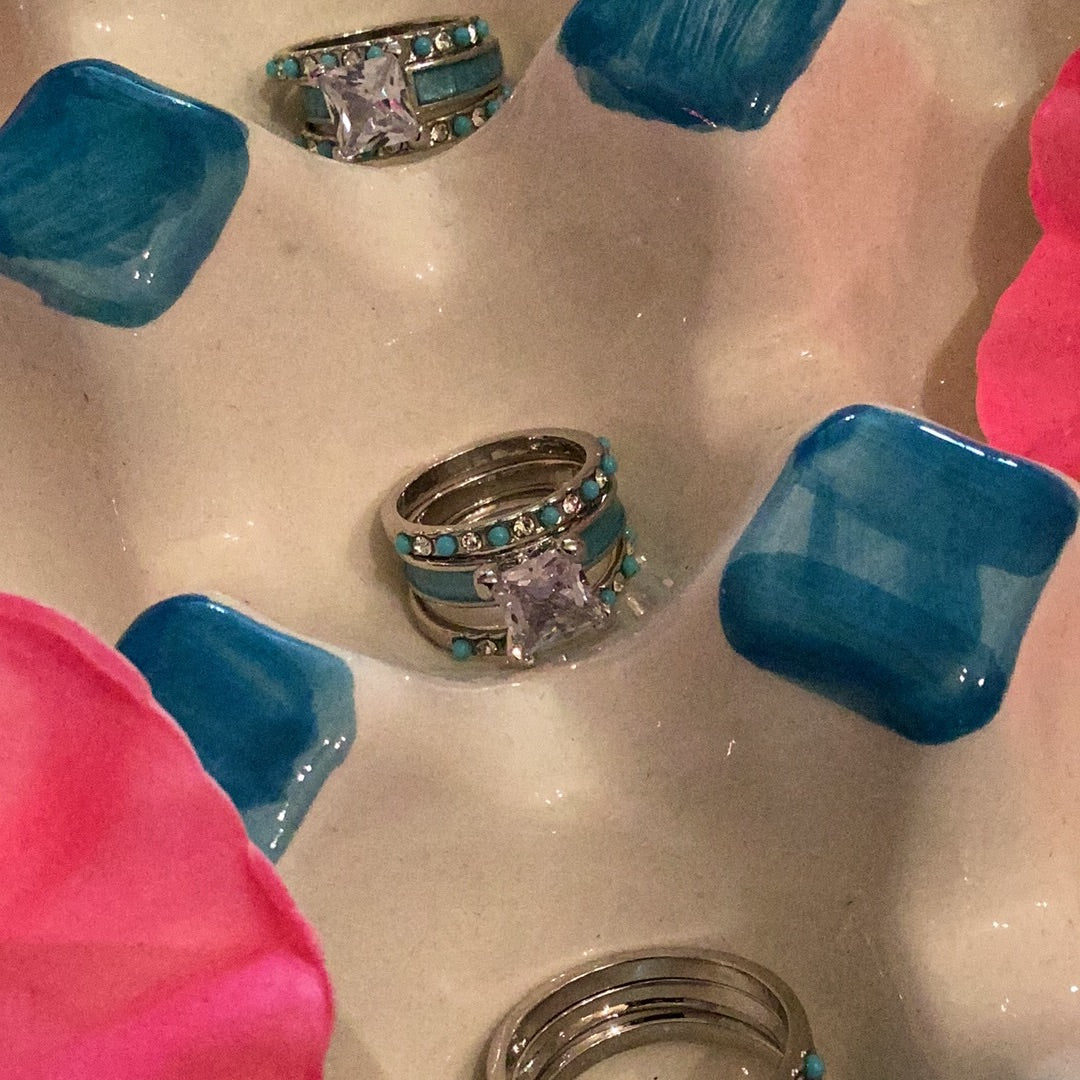 Turquoise bling stackable rings