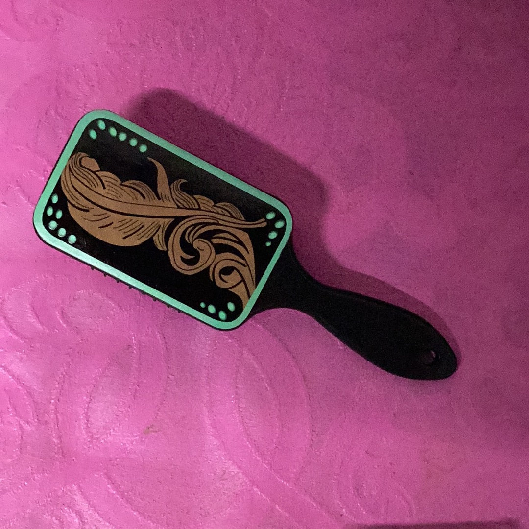 Black and turquoise tool print hairbrush