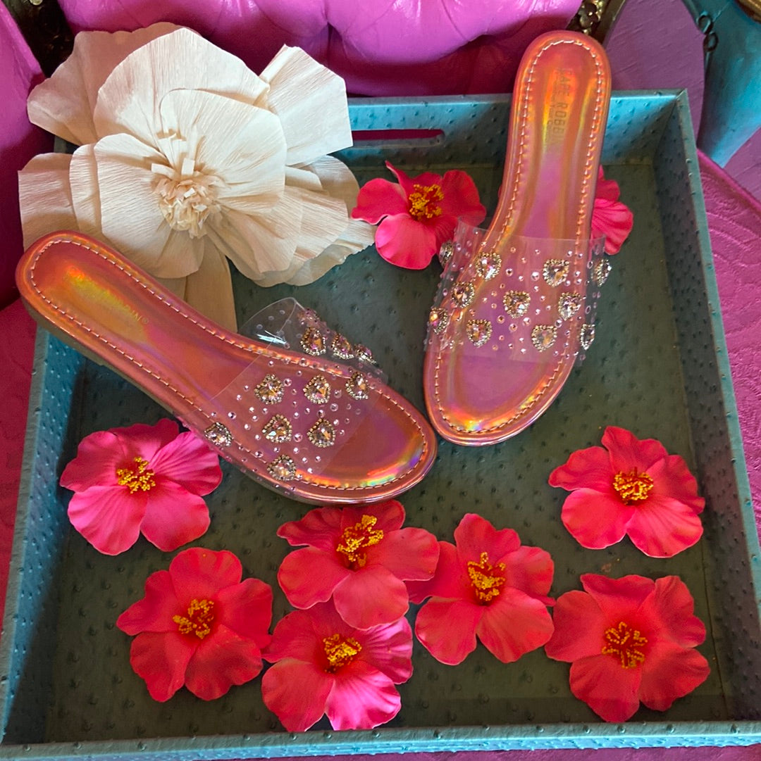 Pink heart bling slides