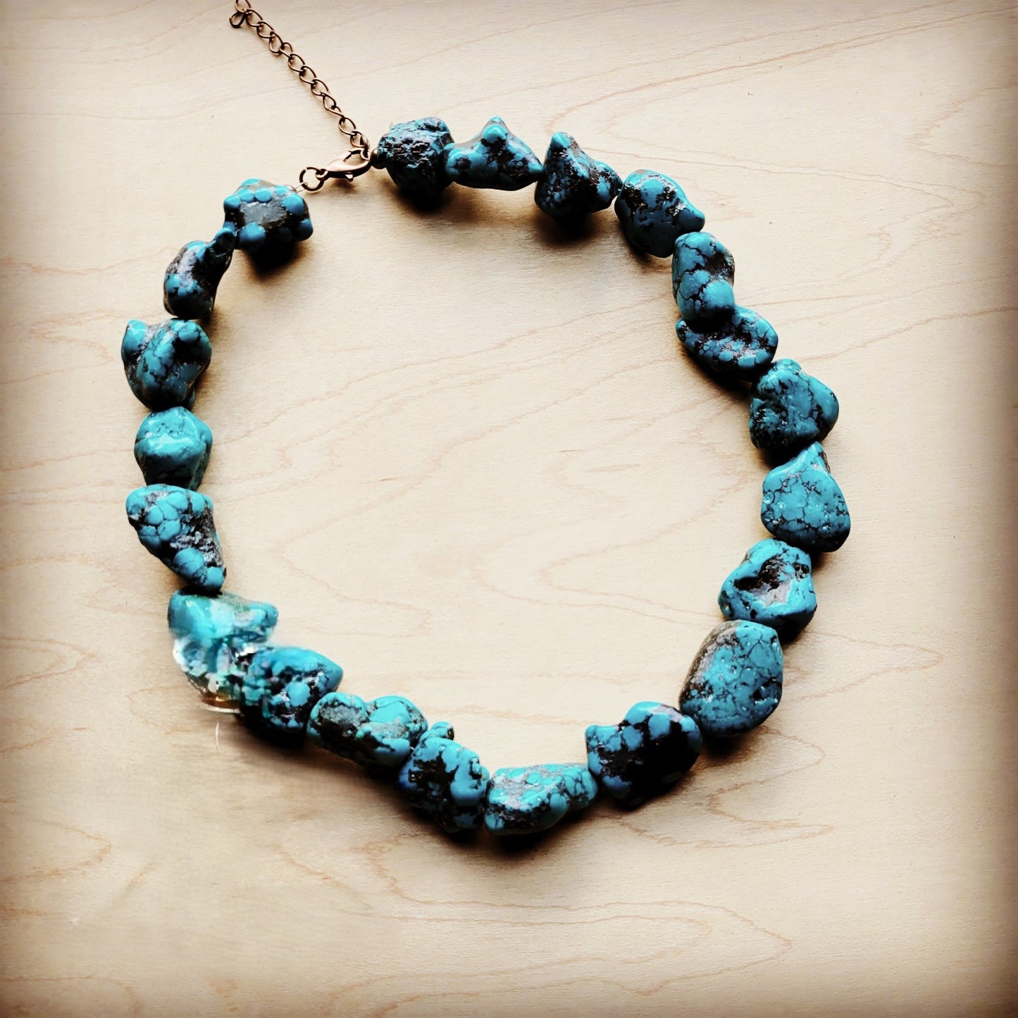 **Chunky Blue Green Natural Turquoise Collar Length Necklace 255y