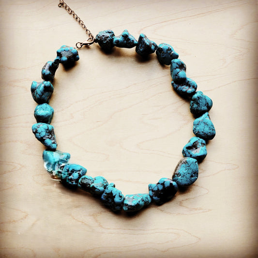 **Chunky Blue Green Natural Turquoise Collar Length Necklace 255y