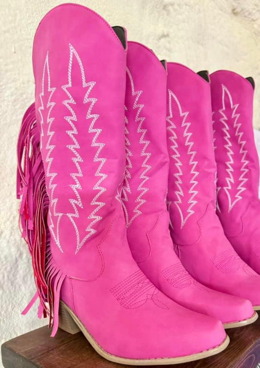 Pink fringe boots