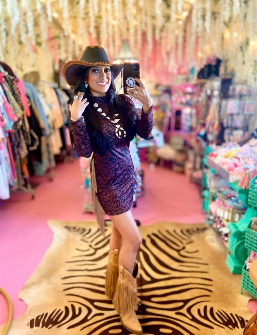L&B Brown Tooled Fringe Dress