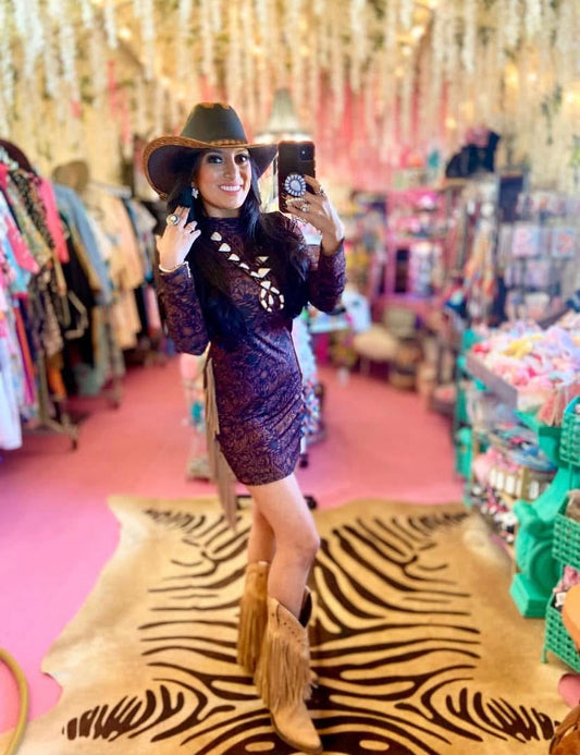 L&B Brown Tooled Fringe Dress