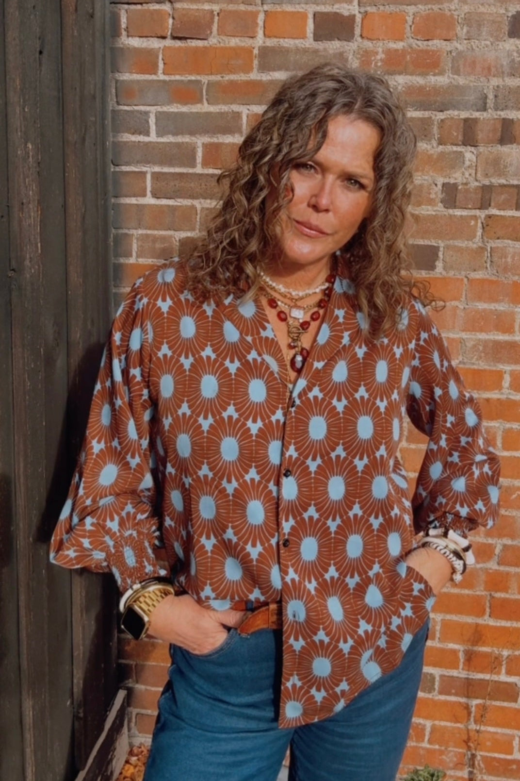 Blue Highway Retro Floral Balloon Sleeve Blouse