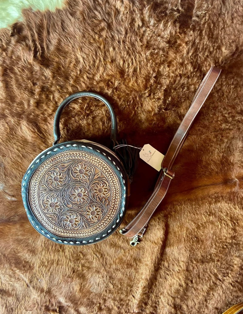 western tool/hide circle purse