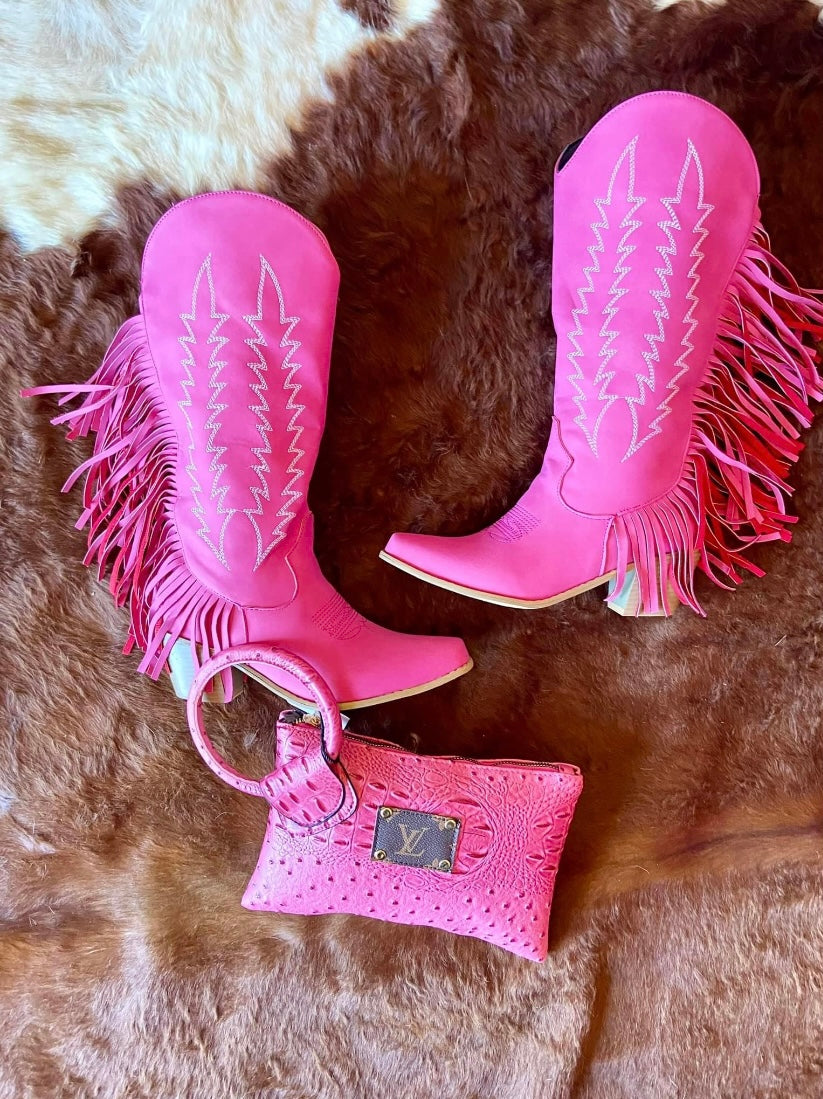 Pink fringe boots