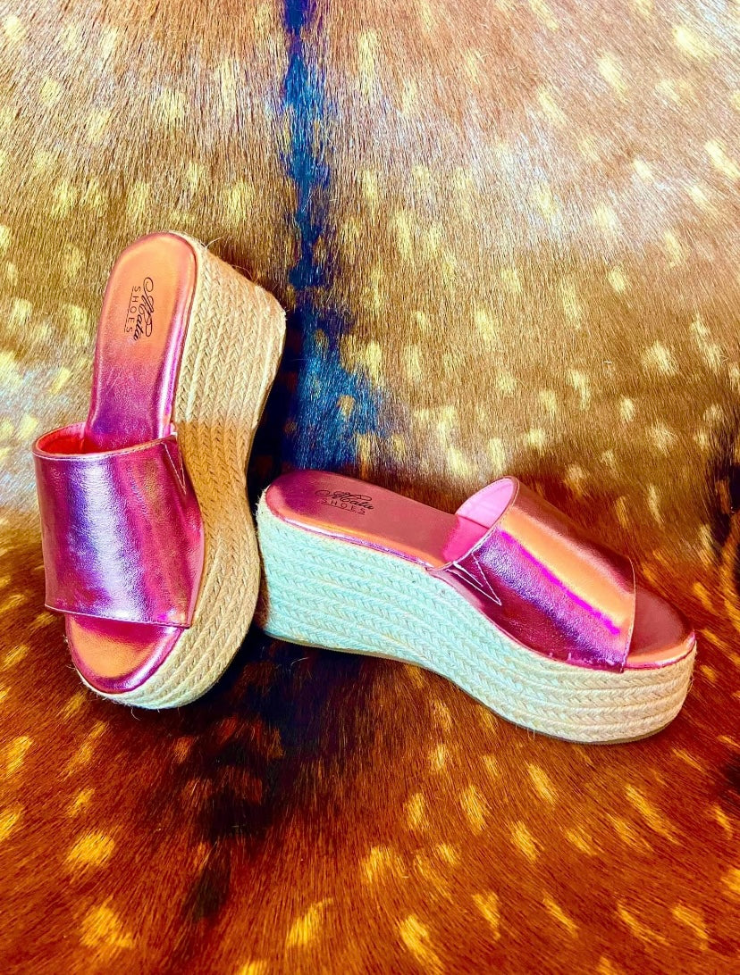 Pink metallic wedges