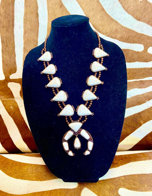 White Stone Squash Blossom Necklace