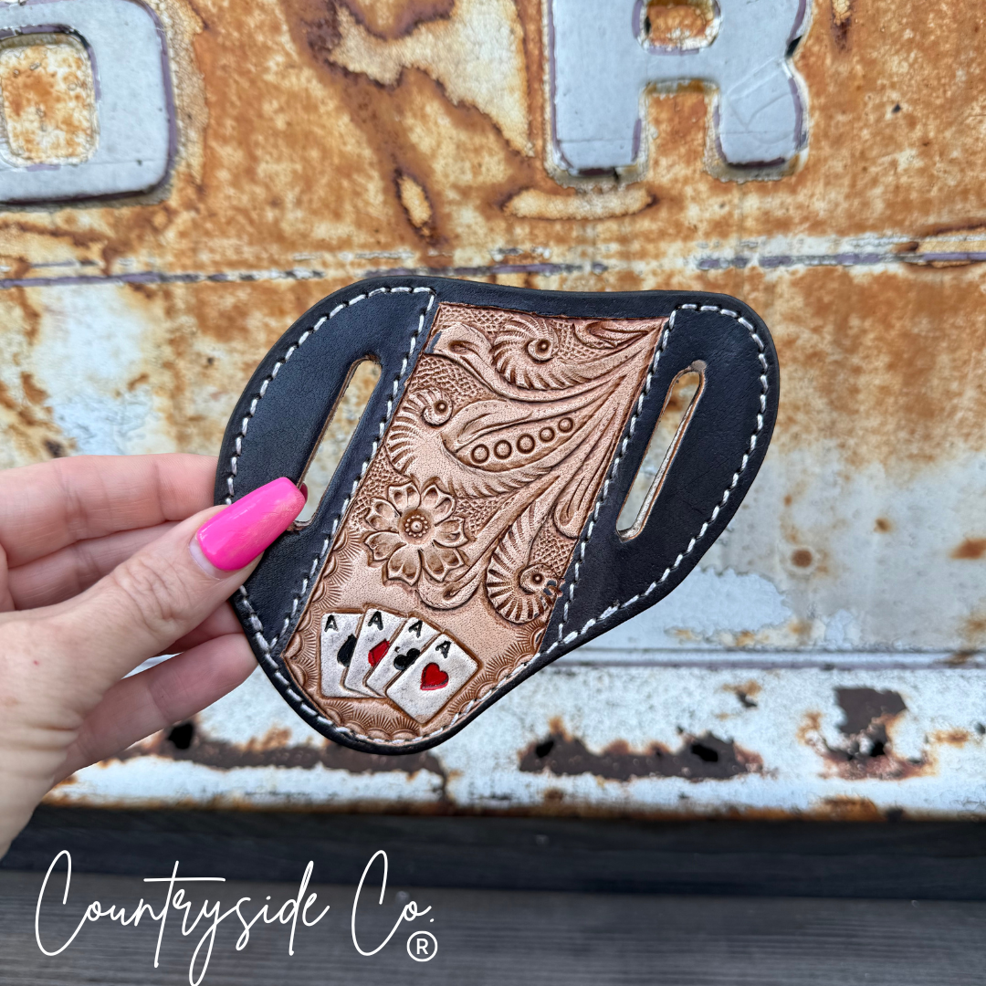 Gambler Tooled Leather Knife Sheath