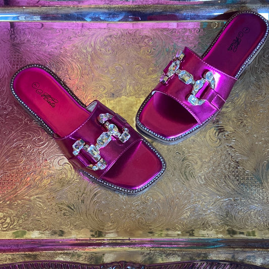 Hot pink bling slides