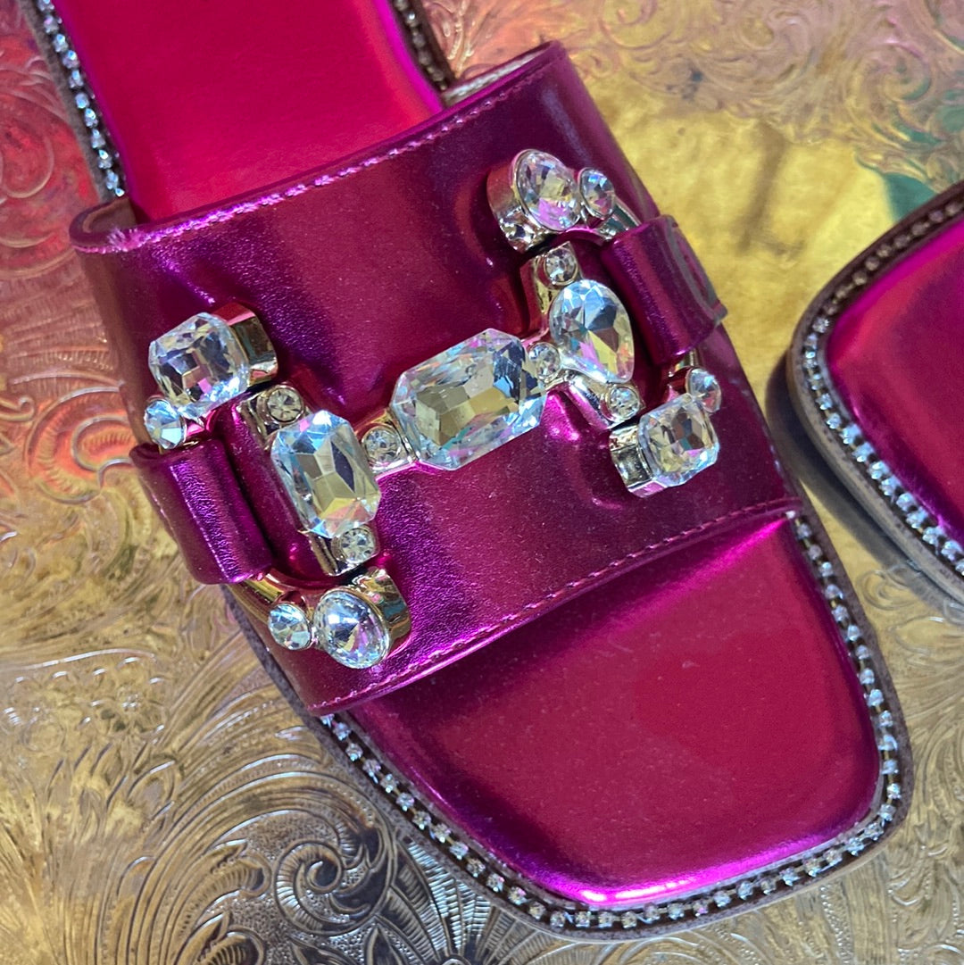 Hot pink bling slides