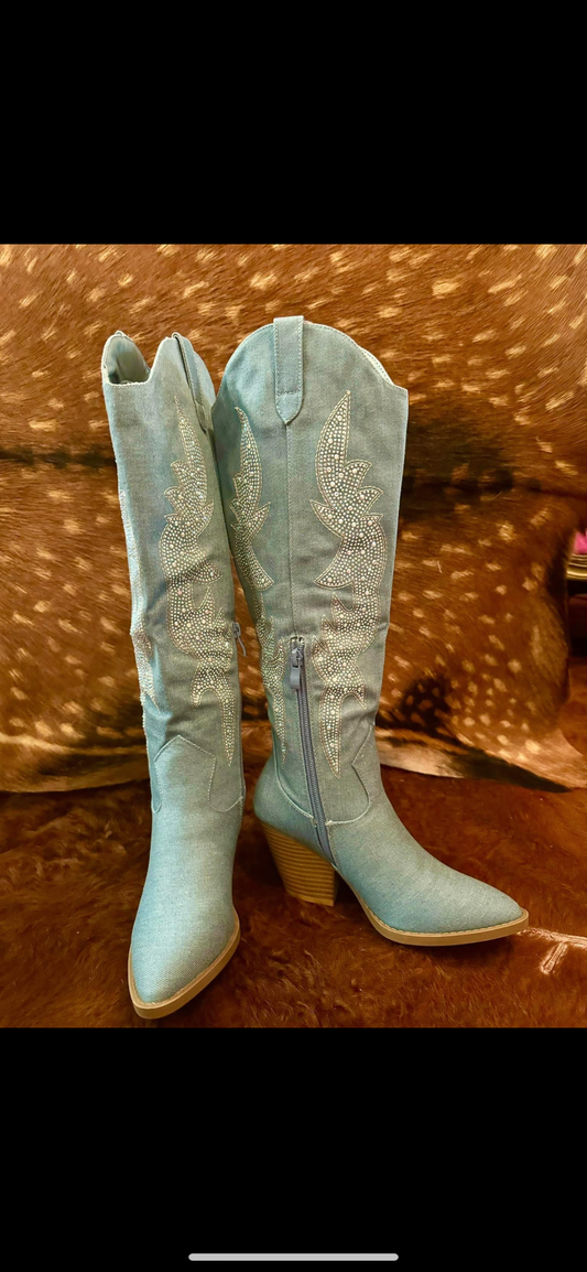 Denim bling boots