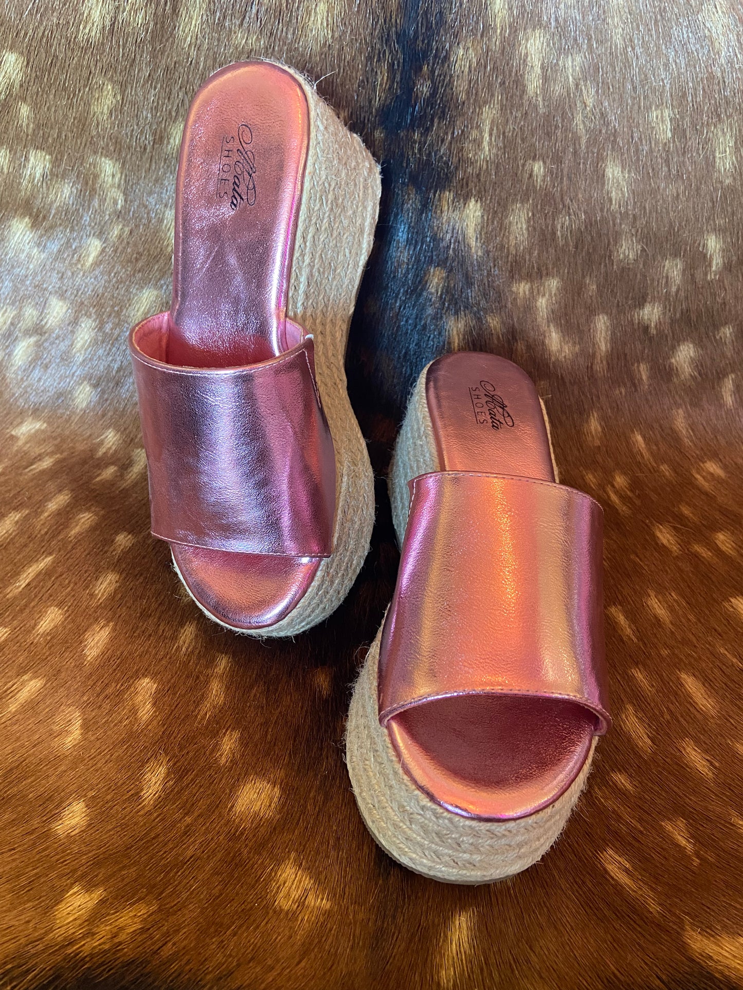 Pink metallic wedges