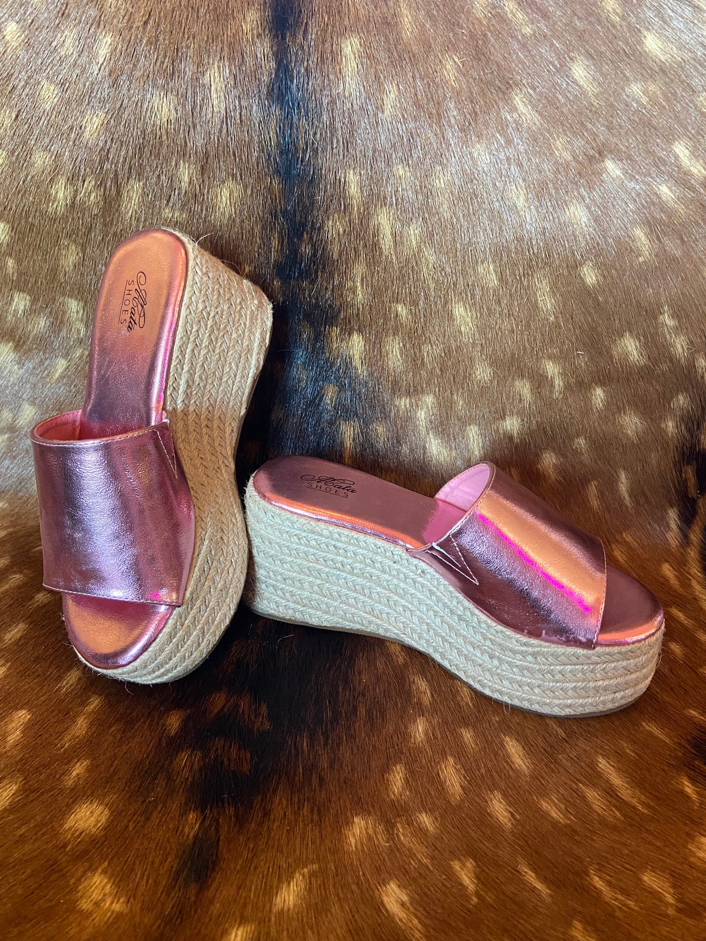 Pink metallic wedges