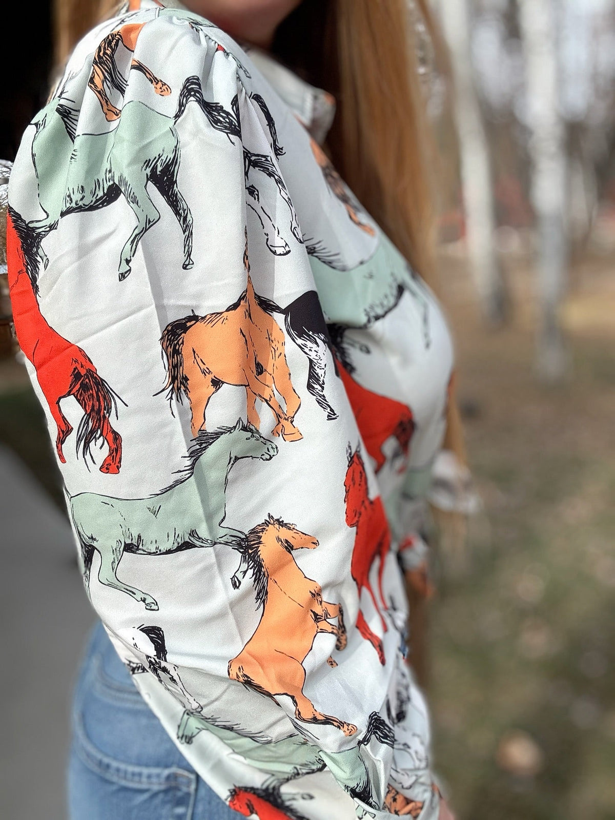 Off To The Races Horse Print Blouse - Mint