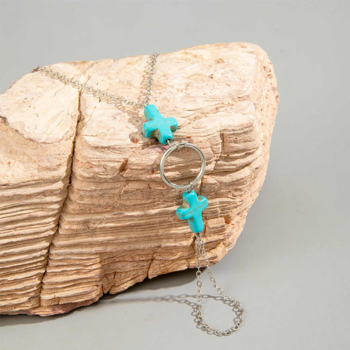 Bohemian Beach Natural turquoise Cross Anklet Bracelet