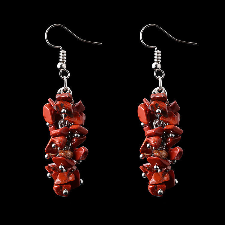 Handmade Natural Crystal Stone Earrings Long Tassel Gravel Jewelry
