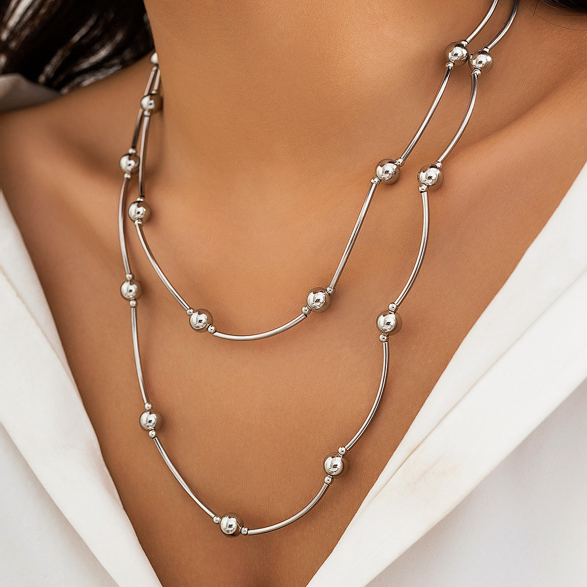Women Exaggerated Round Beads Punk Necklace