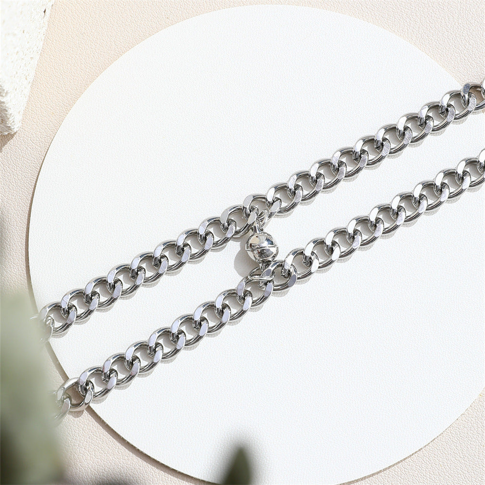 2 Pcs/set Couple Lover Bff Magnetic Cuban Chain Bracelet