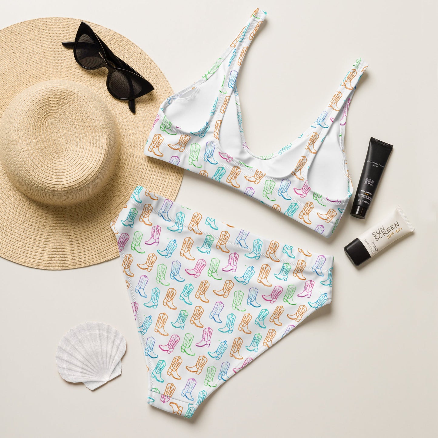 Watercolor Neon Boots High Waist Bikini