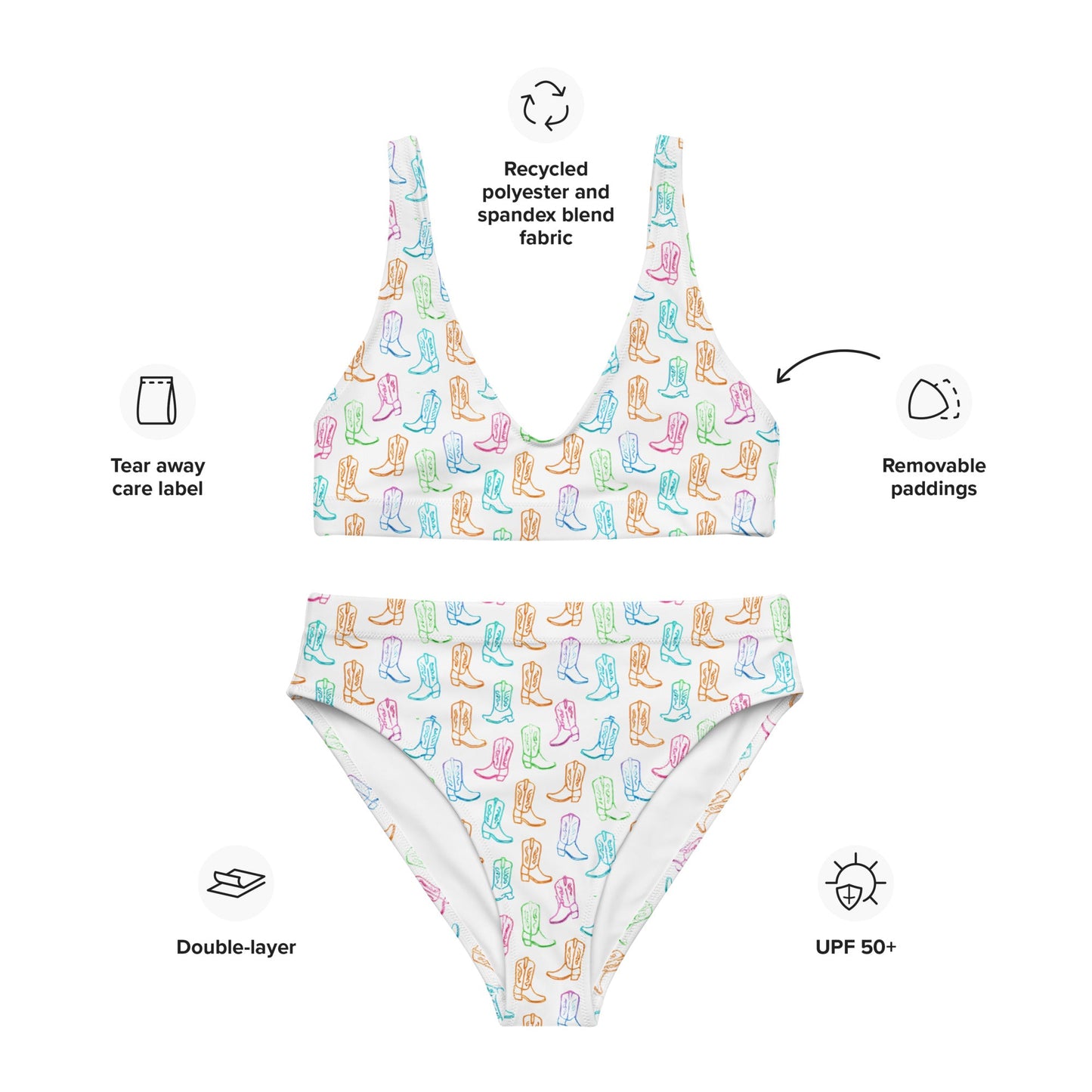 Watercolor Neon Boots High Waist Bikini