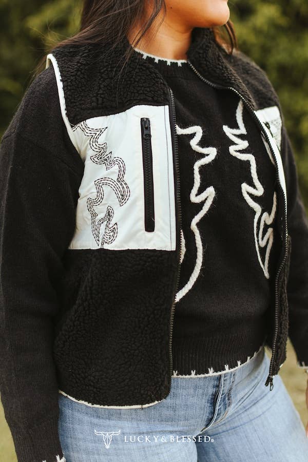 Contrast Black Sherpa Vest
