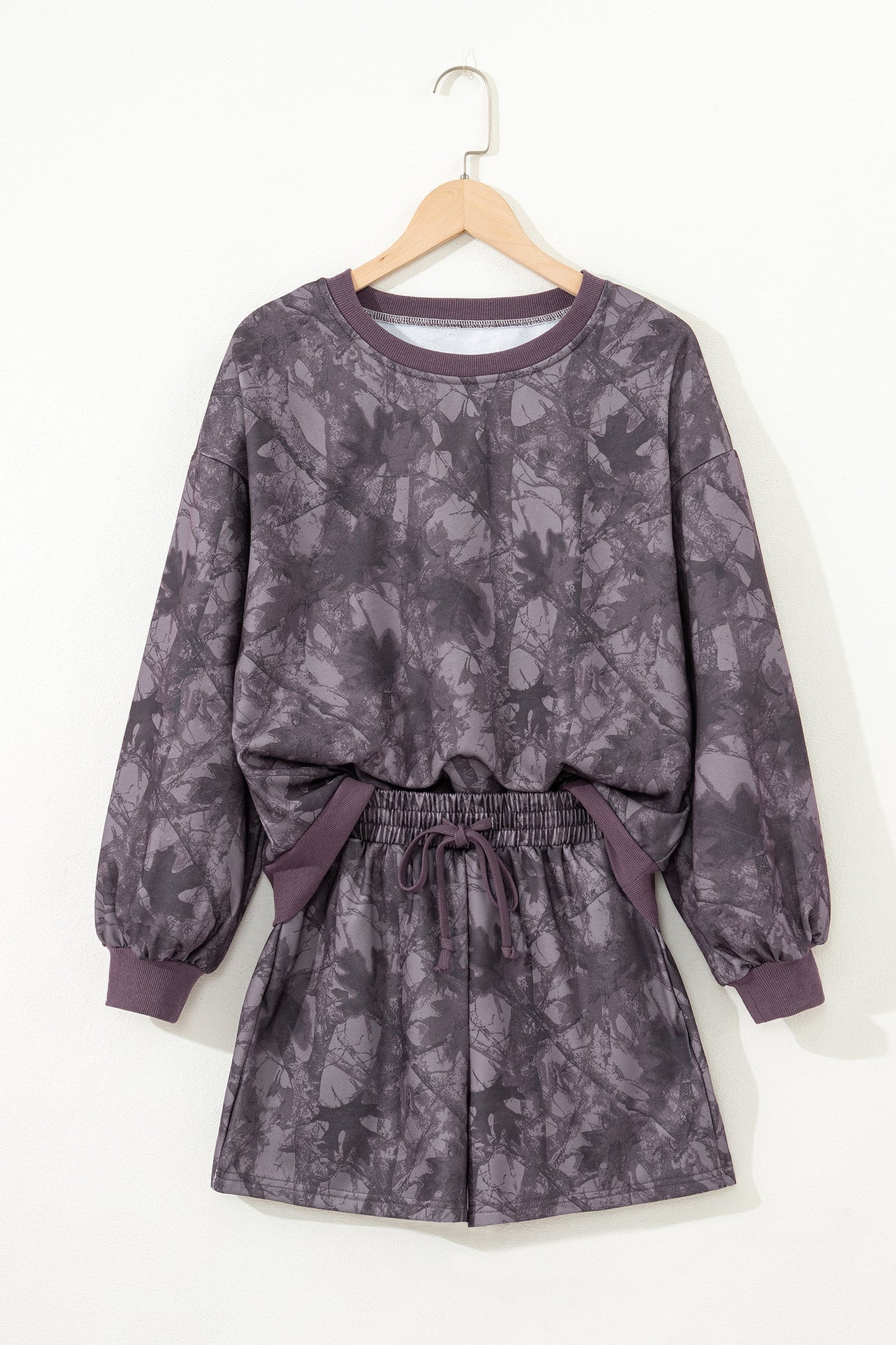 Abstract Camo Pullover & Drawstring Shorts Set