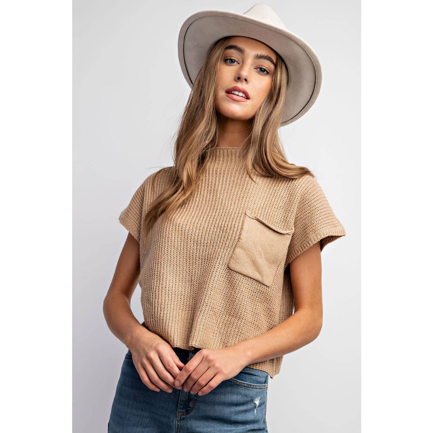 Devils Tower Ribbed Sweater Top - Red, Cream, Taupe, and Black