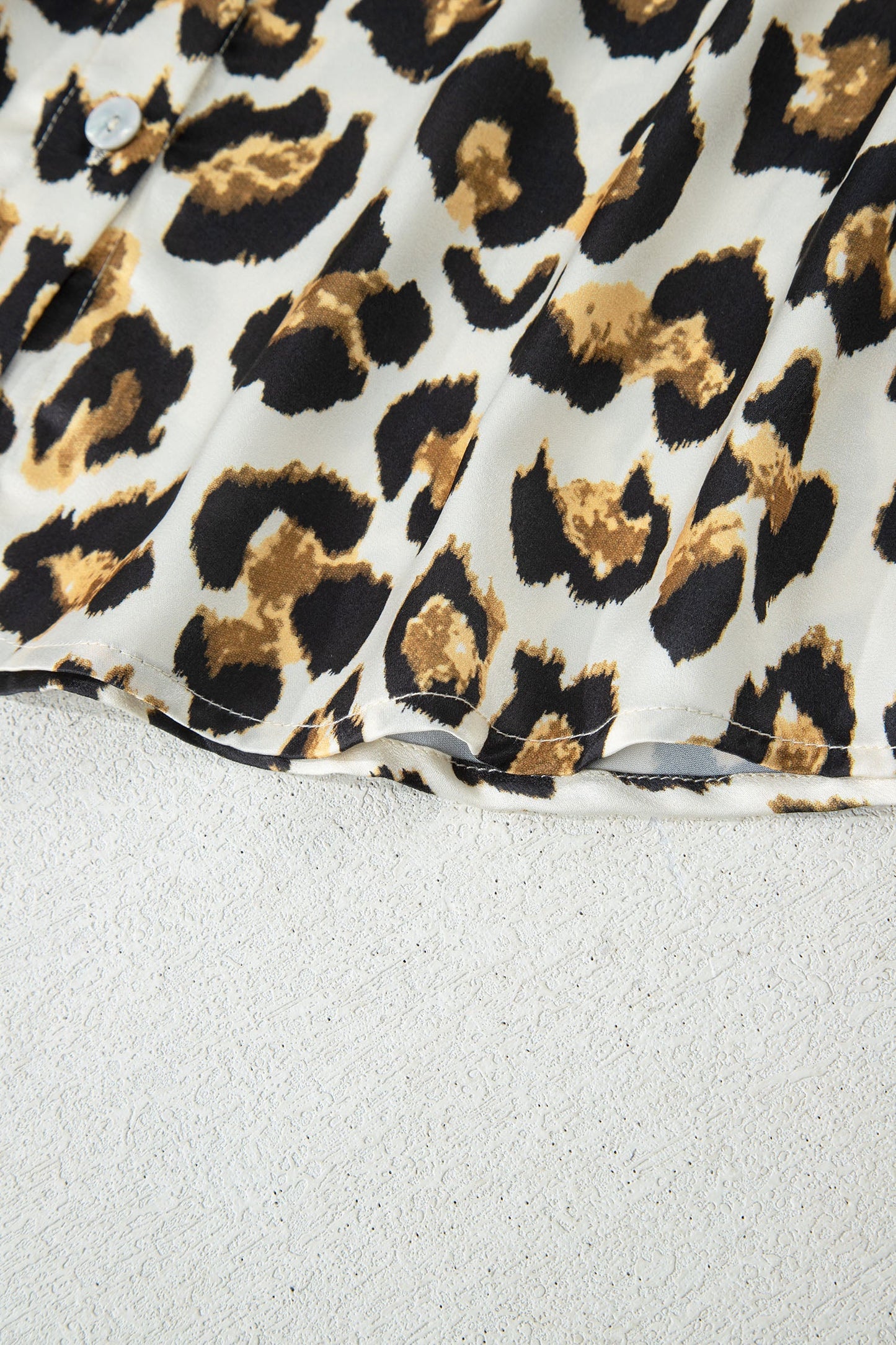 Leopard Ruffle Trim 3/4 Sleeve Loose Shirt