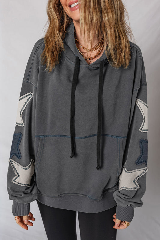 Star Patchwork Mineral Wash Kangaroo Pocket Hoodie