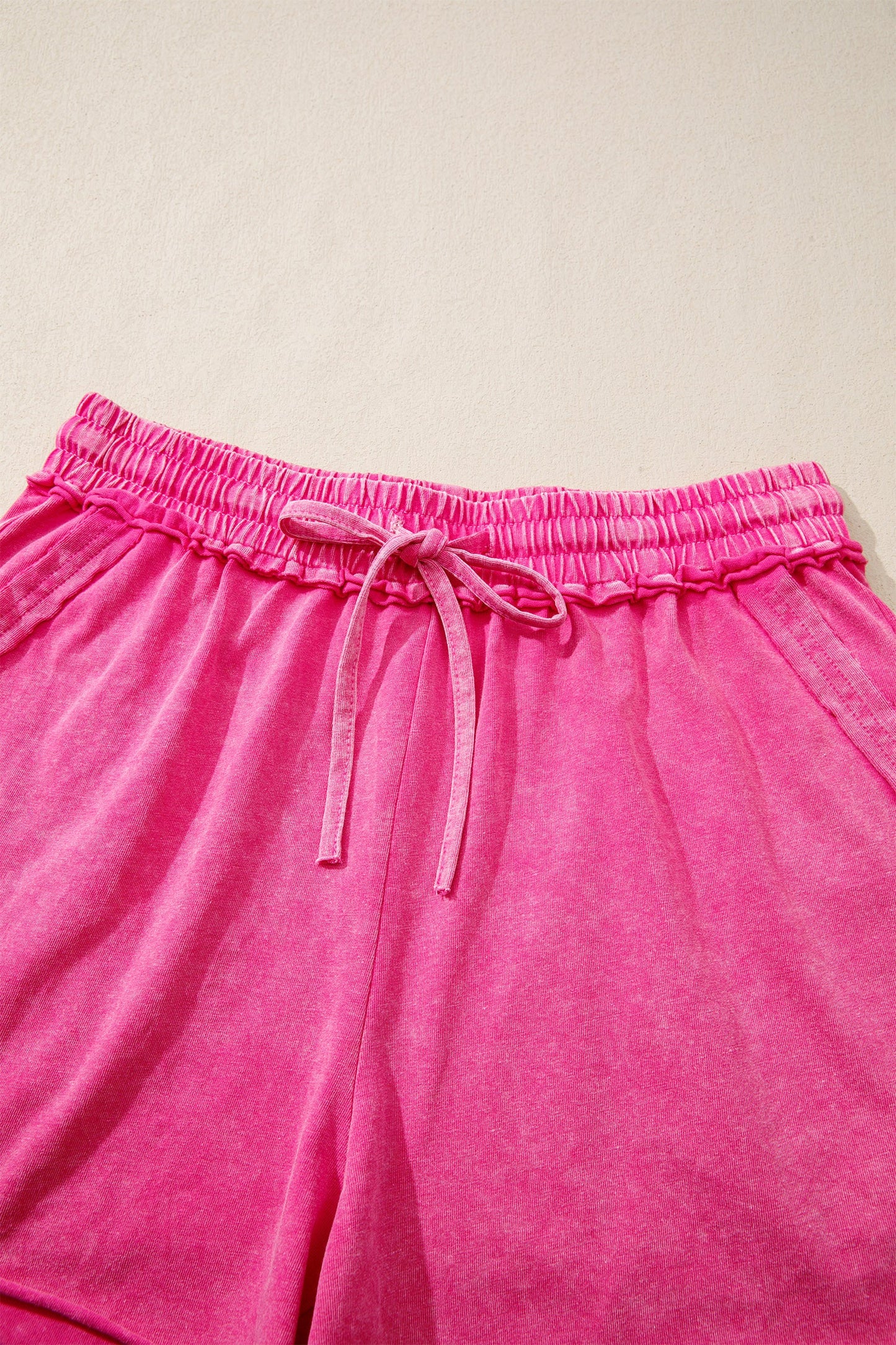 Mineral Wash Drawstring Elastic Waist Raw Edge Shorts