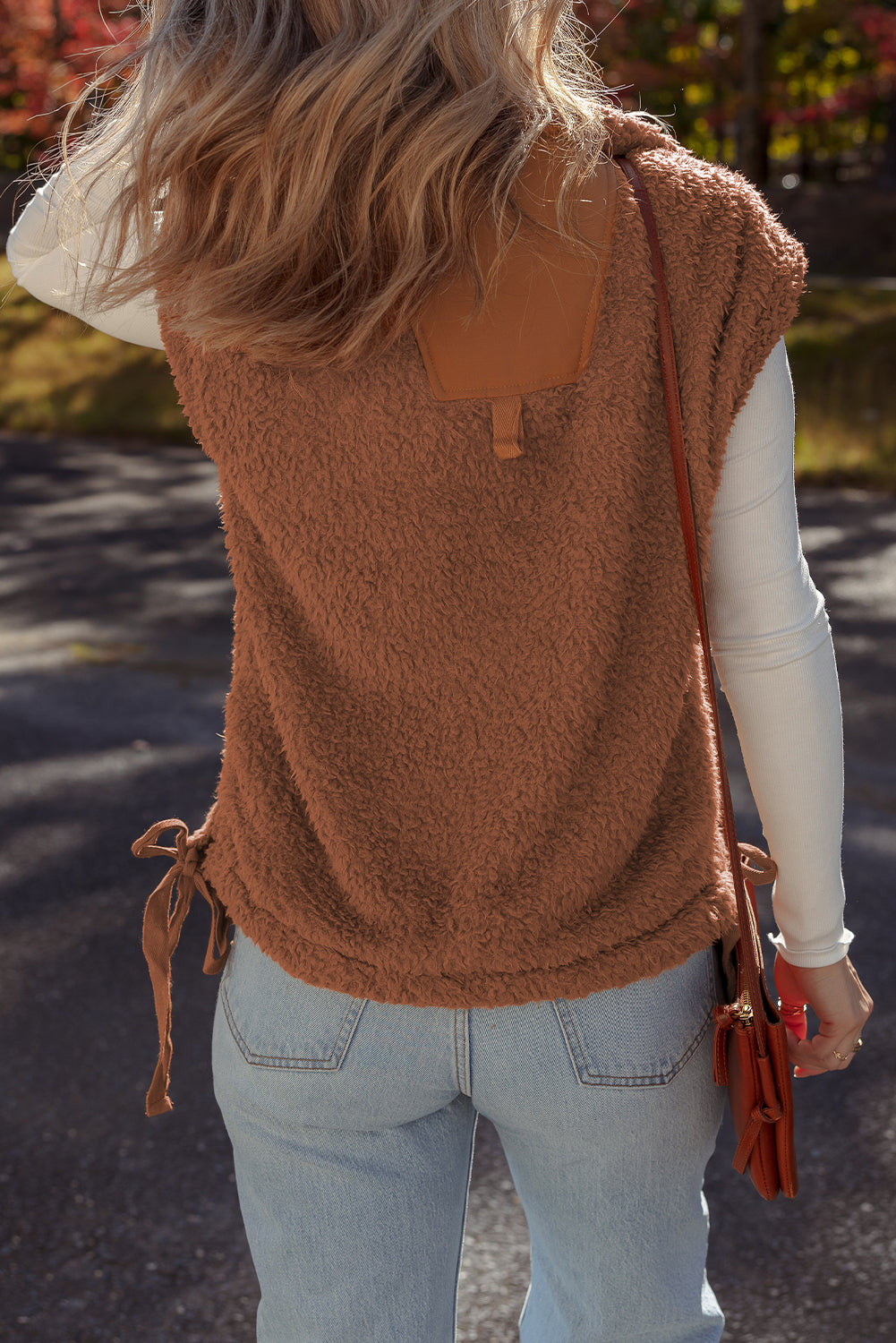 Solid Fleece Snap Button Side Tie Vest