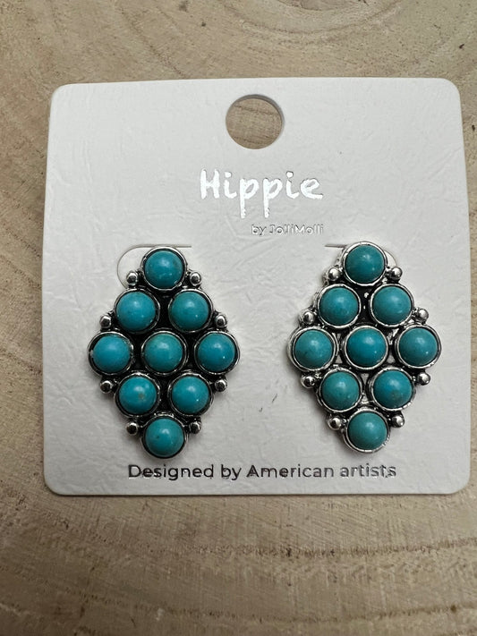 Faux Turquoise Cluster Post Earrings - 1 inch drop