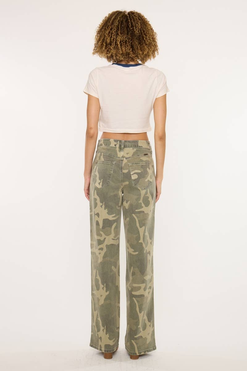 High Rise Camo Wide Leg Jeans by Kan Can