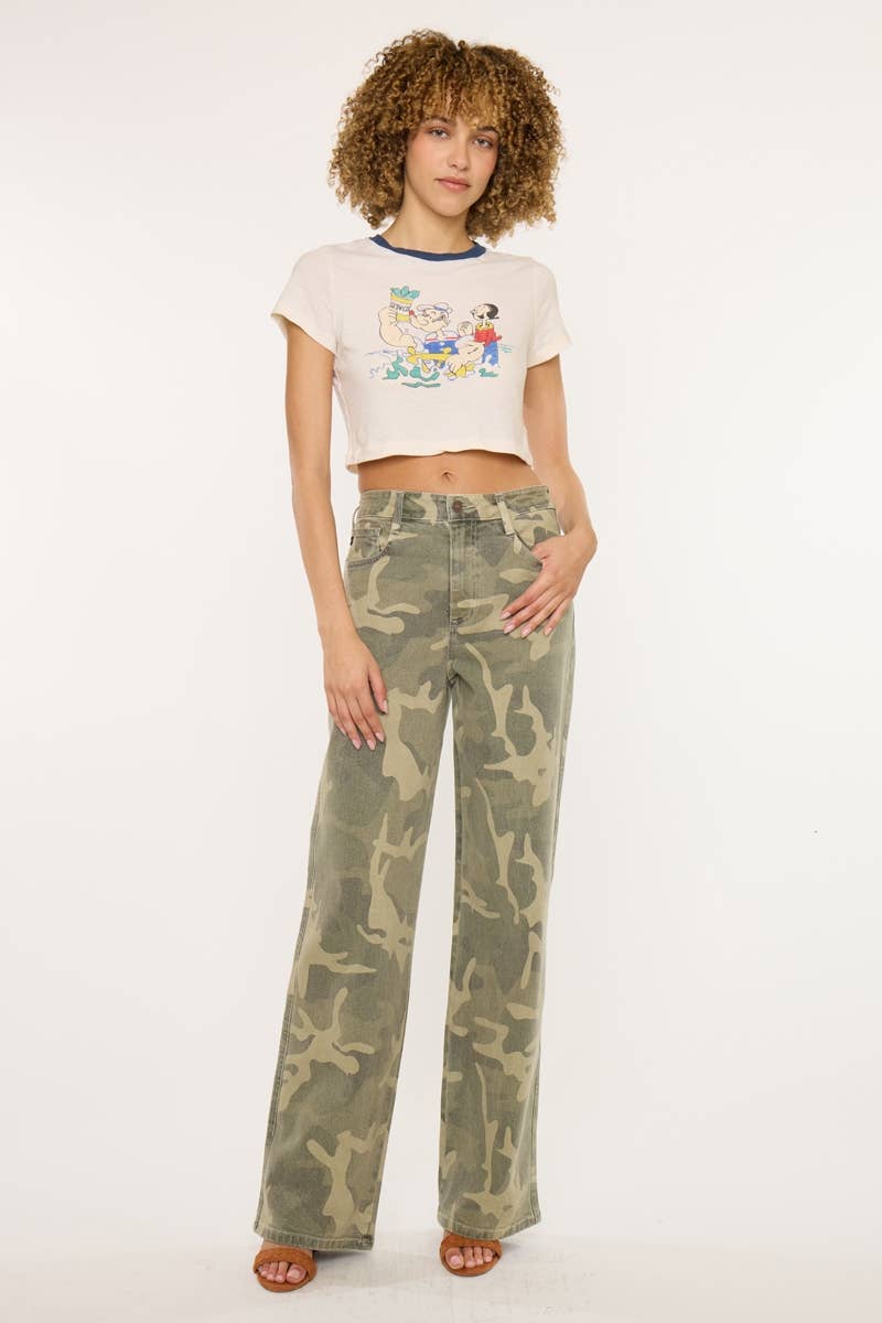 High Rise Camo Wide Leg Jeans by Kan Can