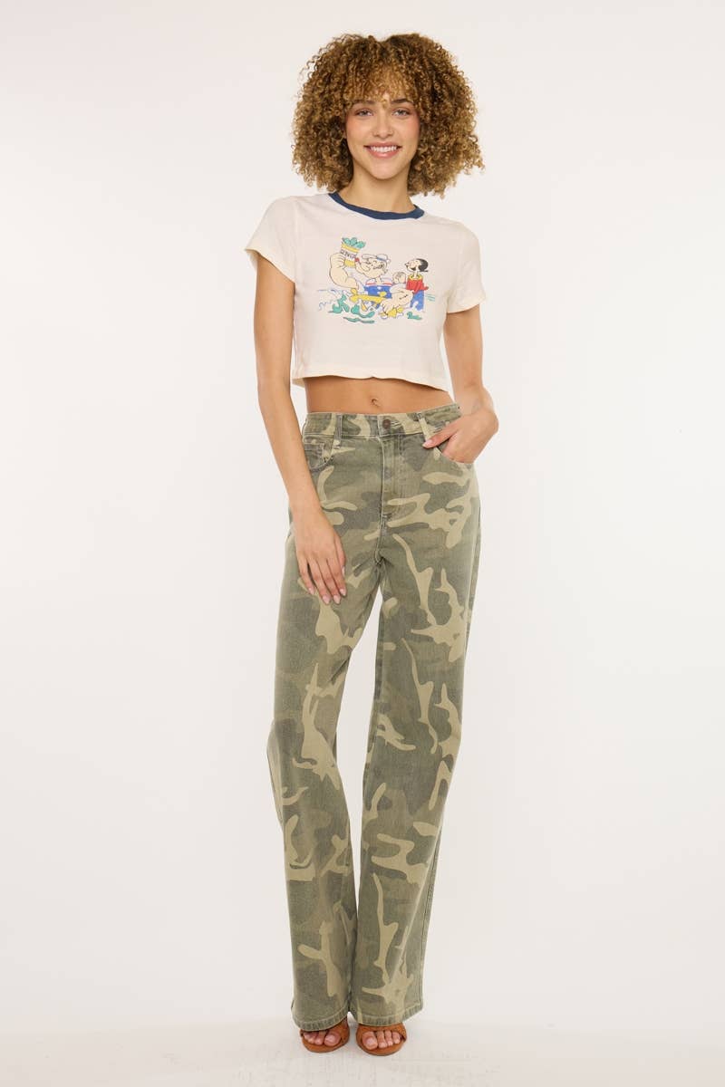 High Rise Camo Wide Leg Jeans by Kan Can