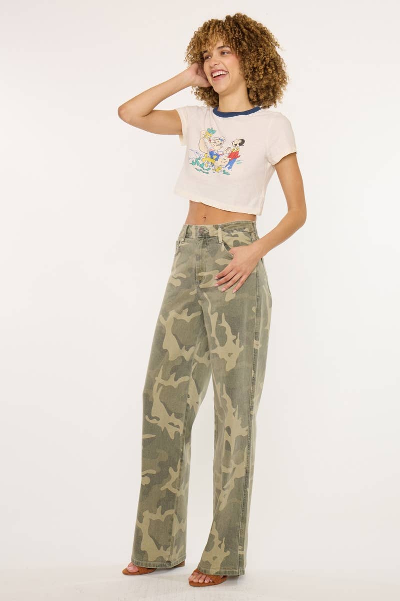 High Rise Camo Wide Leg Jeans by Kan Can