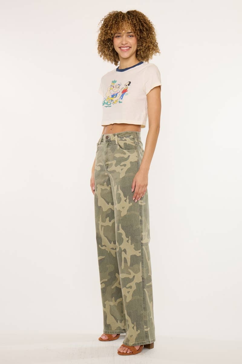 High Rise Camo Wide Leg Jeans by Kan Can