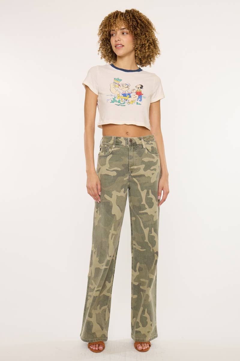 High Rise Camo Wide Leg Jeans by Kan Can