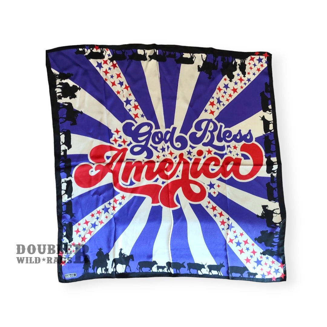 Blessed The Rag Wild Rag 100% SILK God Bless America Western Cowboy Cattle Neck Scarf ...