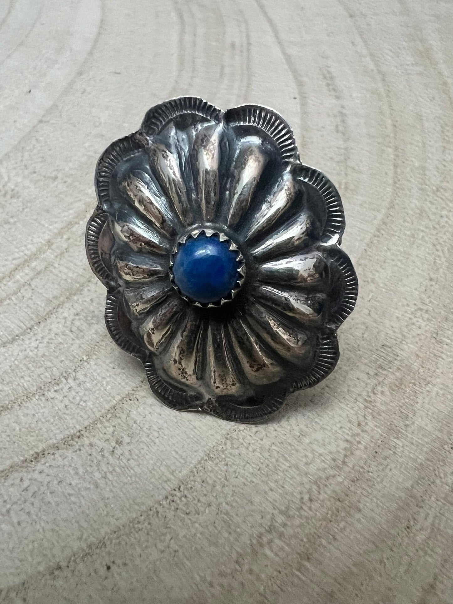 Joanee Silver Lapis Concho Adjustable Ring
